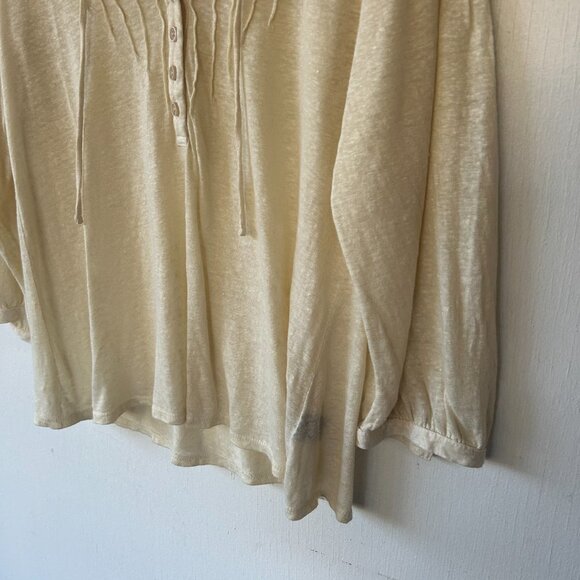 Patterson Kincaid Linen Blouse Womens Medium Cream Lace V-neck Made in USA FLAW - Picture 3 of 9